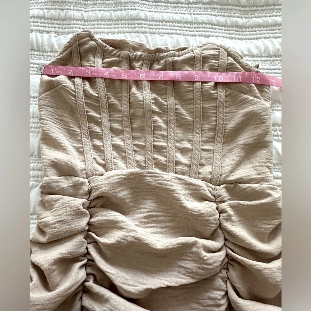 PrettyLittleThing Stone Bandeau Cowl Detail Ruched MIDI Dress Size 0 - Picture 7 of 16